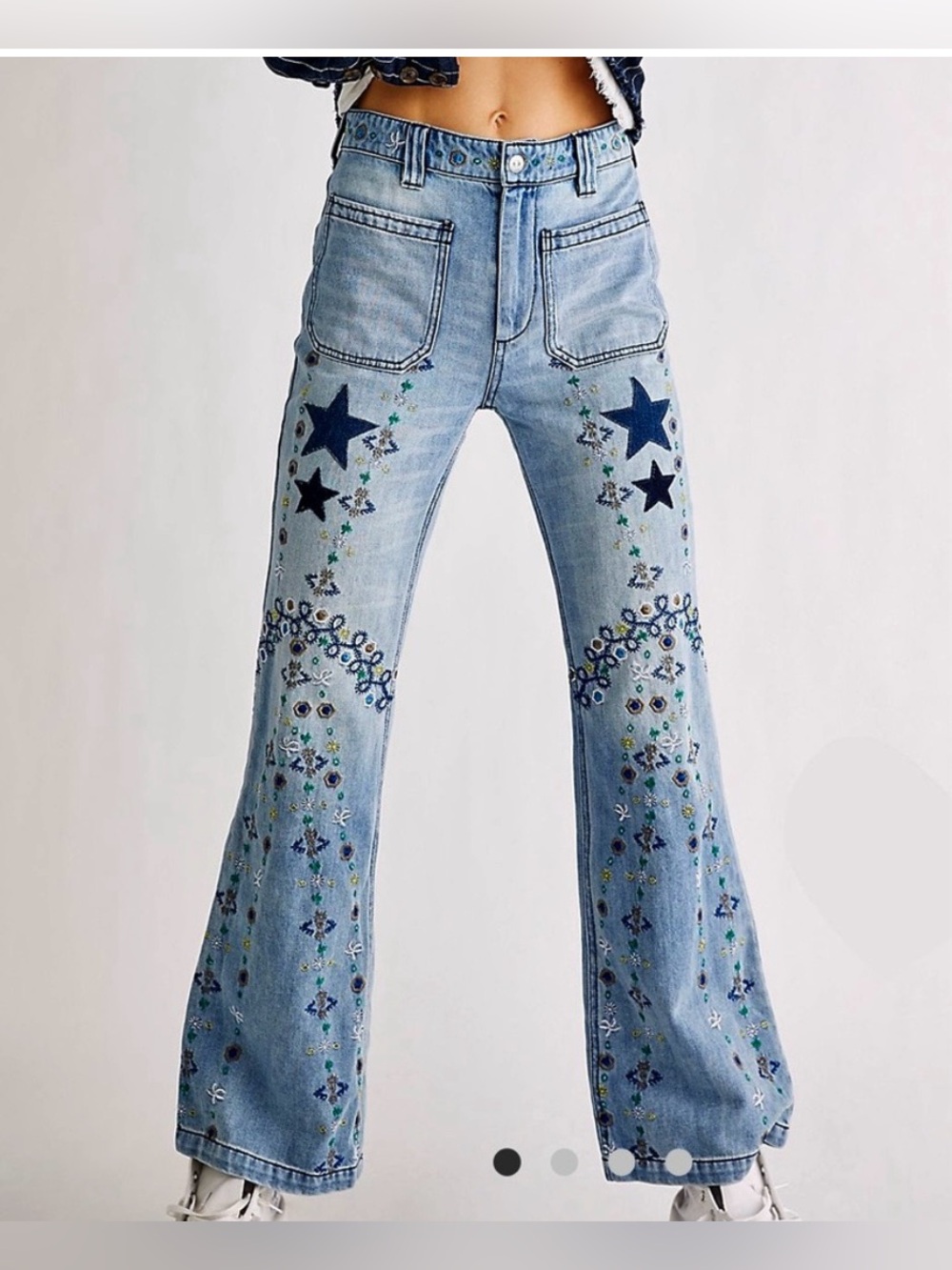 NEW We the Free Delphine Embroidered Flare Jeans, High Waist, Women’s 26